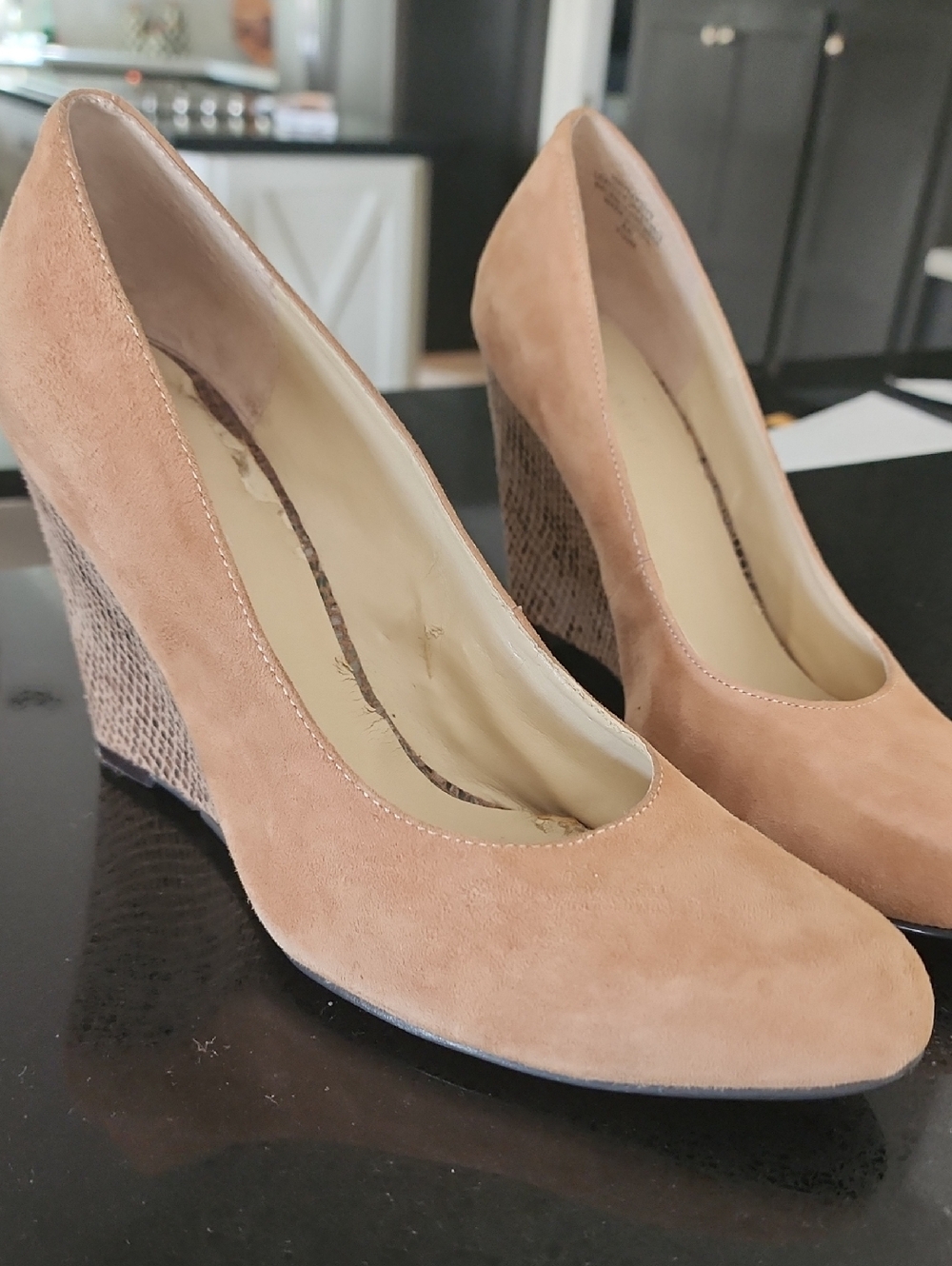 Nine West Tan Suede Wedge Pumps